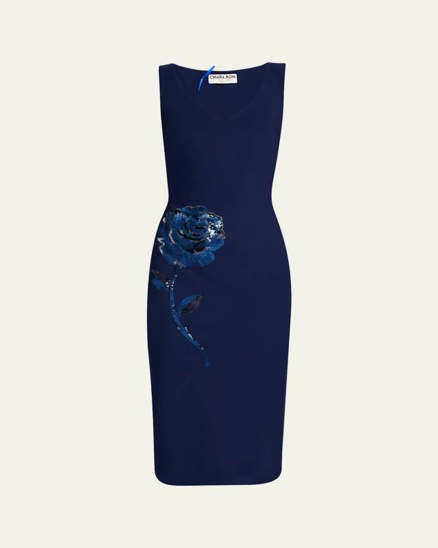 Italica Floral-Embroidered Midi Sheath Dress